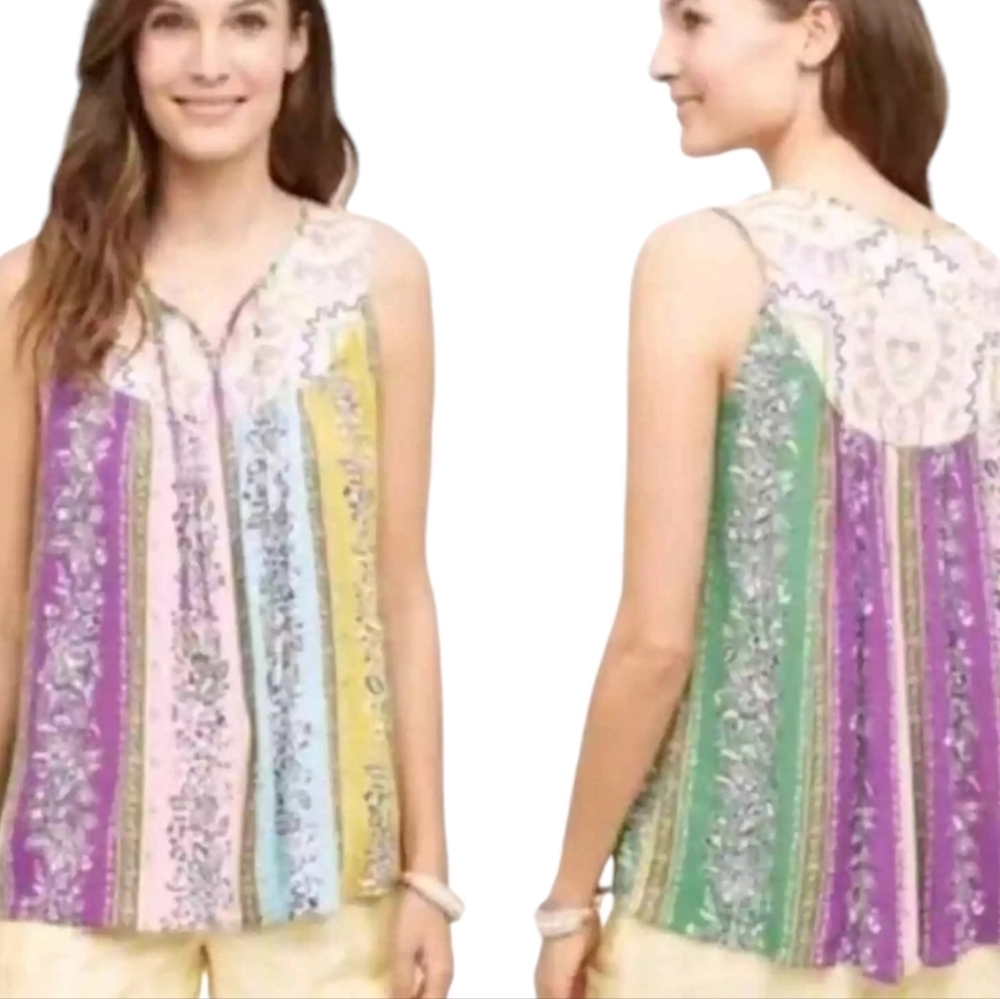 Anthropologie One September Multicolored Embroidered Tank Top - Size Small